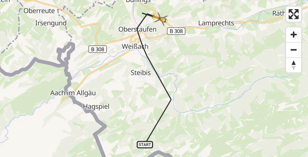Flugroute Rettungshubschrauber Oberstaufen - Oberstaufen, 28 Juli 2026, 14:13