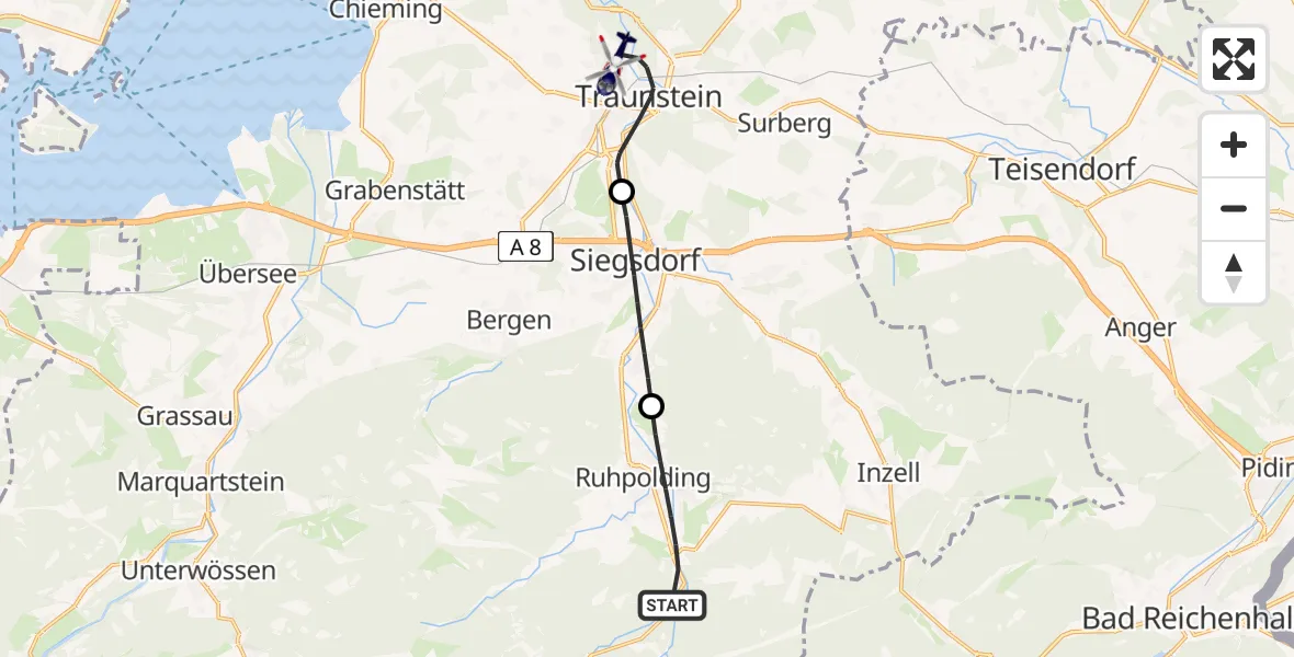 Flugroute Polizeihubschrauber Ruhpolding - Traunstein, 28 Juli 2026, 14:14