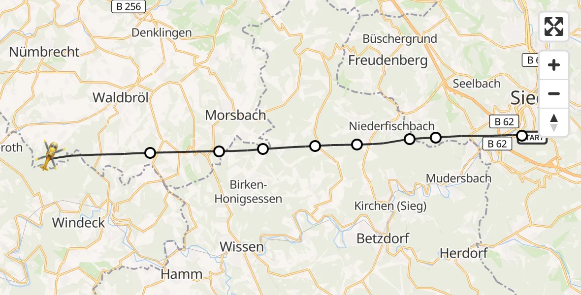 Flugroute Rettungshubschrauber Evangelisches Jung-Stilling Hospital - Waldbröl, 28 Juli 2026, 14:17