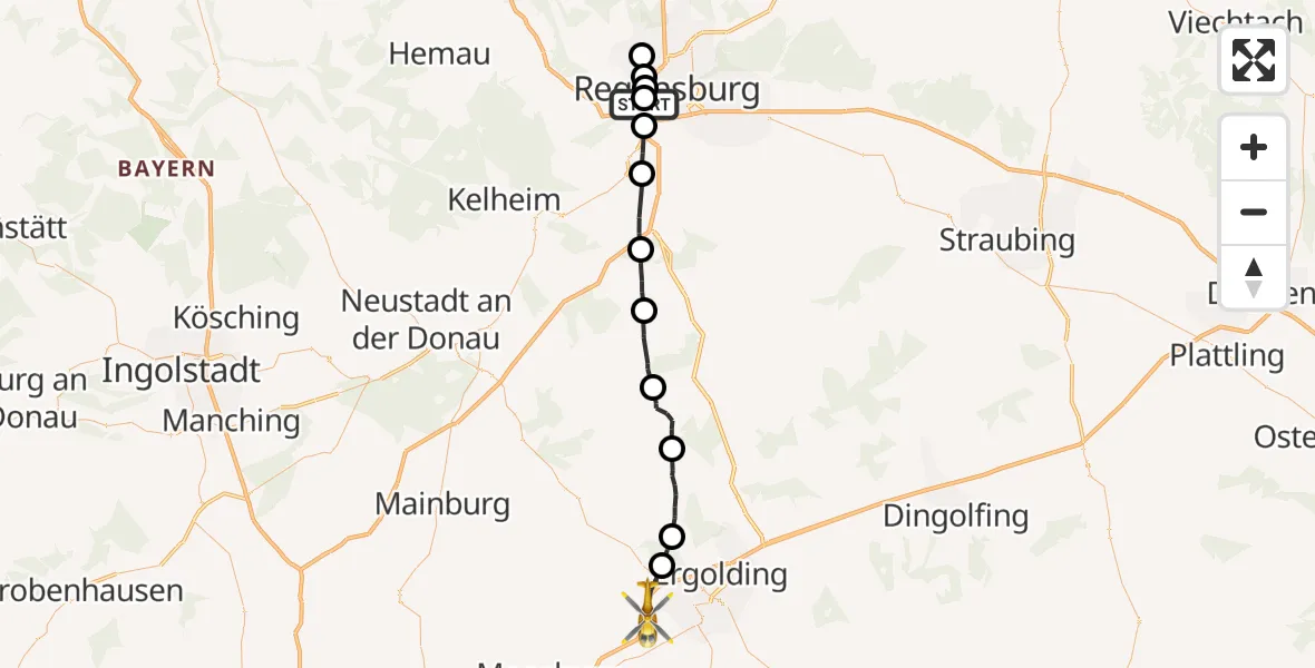 Flugroute Rettungshubschrauber Regensburg - Altdorf, 28 Juli 2026, 14:23