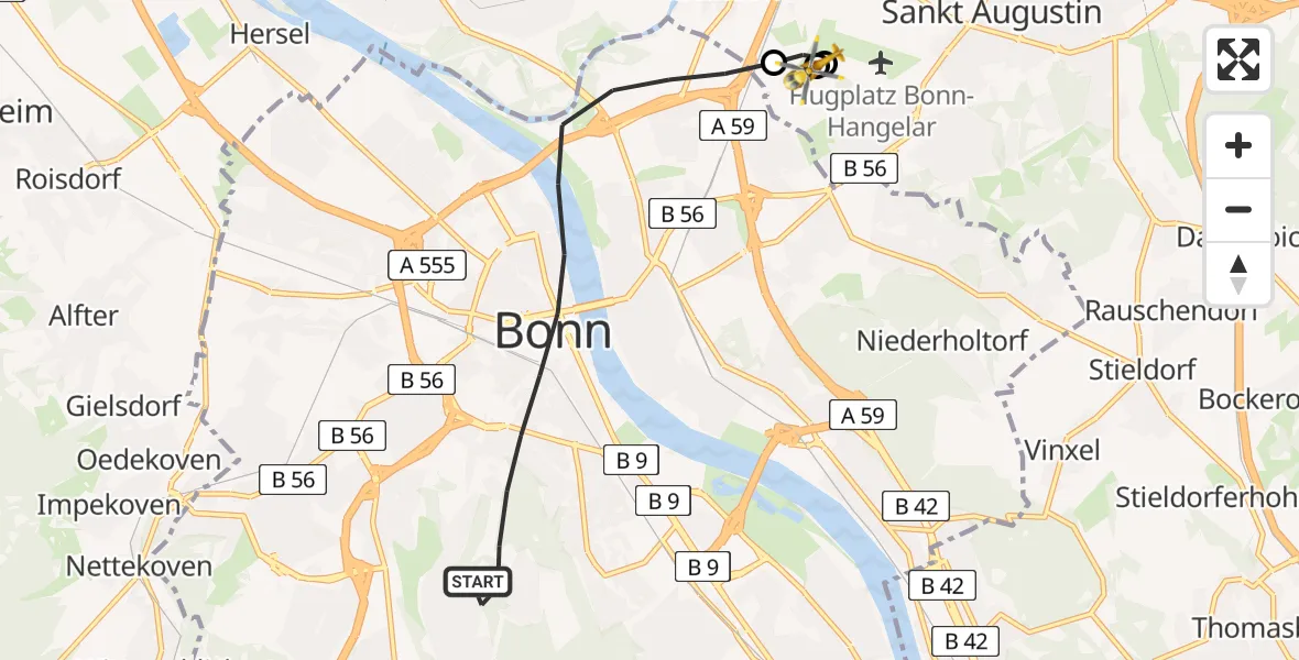 Flugroute Rettungshubschrauber Bonn - Sankt Augustin, 28 Juli 2026, 14:34
