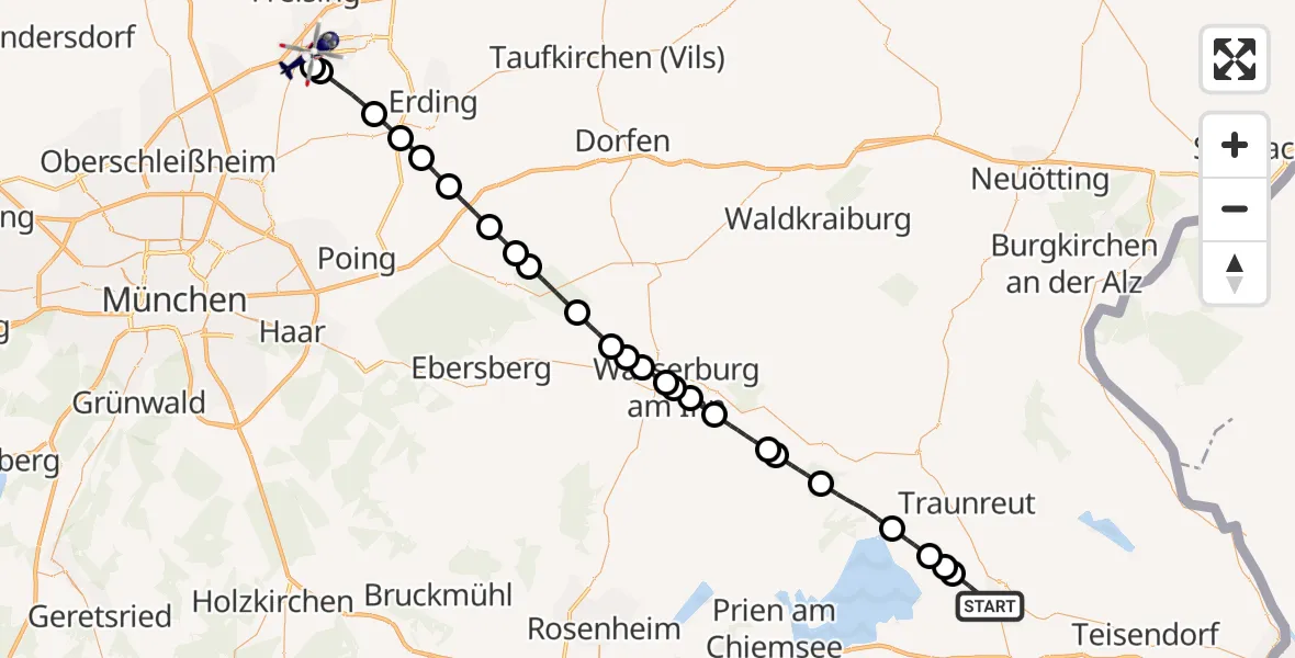 Flugroute Polizeihubschrauber Traunstein - München Flughafen, 28 Juli 2026, 14:38
