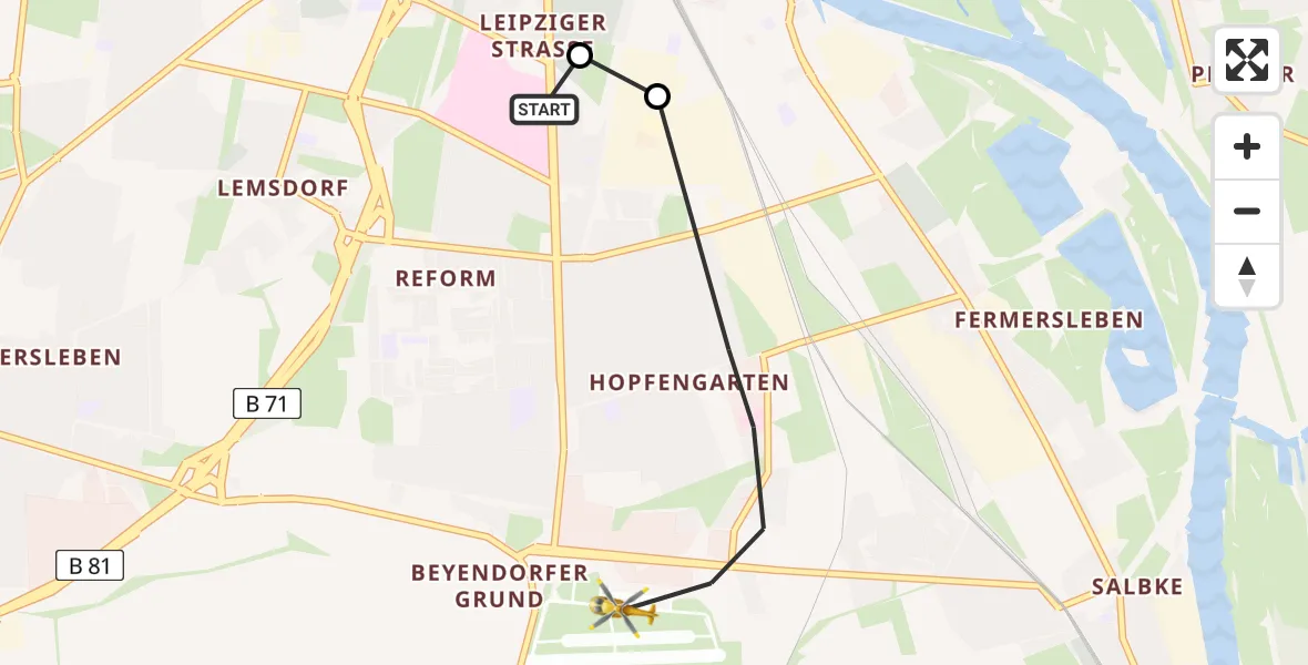 Flugroute Rettungshubschrauber Magdeburg University Hospital - Magdeburg City Flugplatz, 28 Juli 2026, 14:54