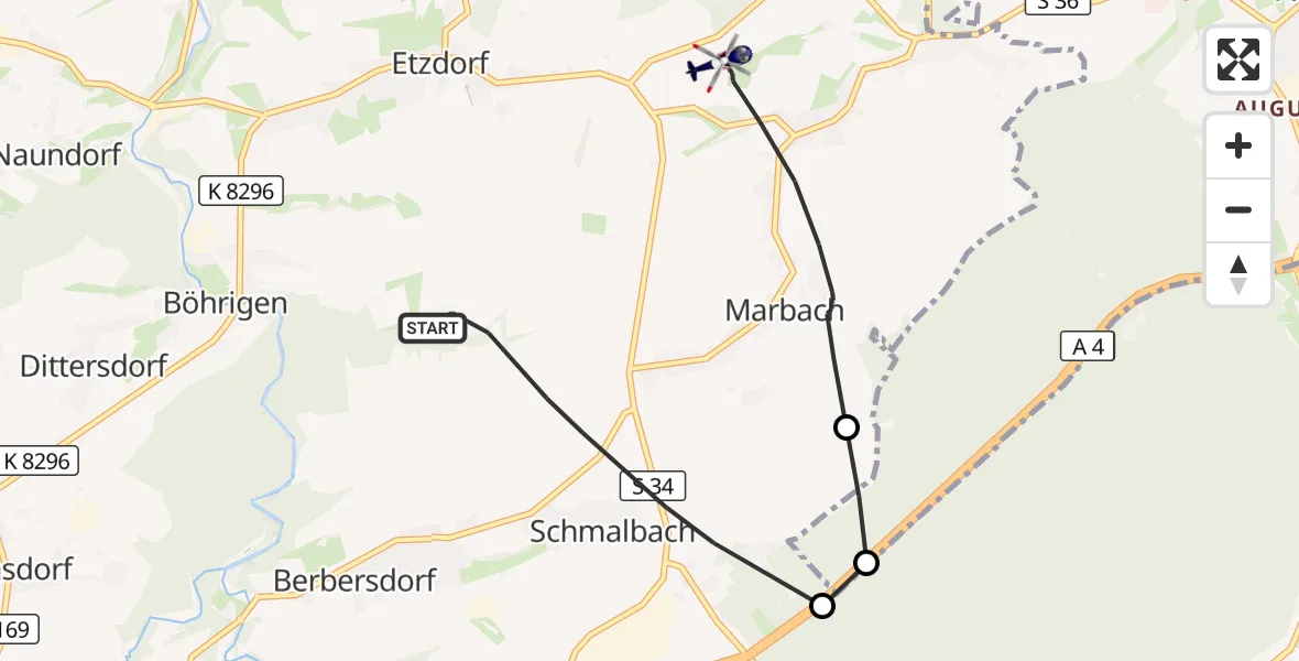 Flugroute Polizeihubschrauber Striegistal - Striegistal, 28 Juli 2026, 14:59