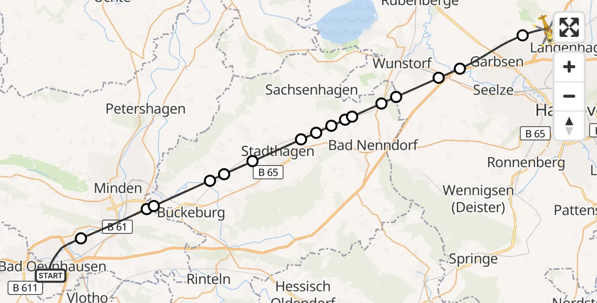 Flugroute Rettungshubschrauber Bad Oeynhausen - Flughafen Hannover, 28 Juli 2026, 14:59