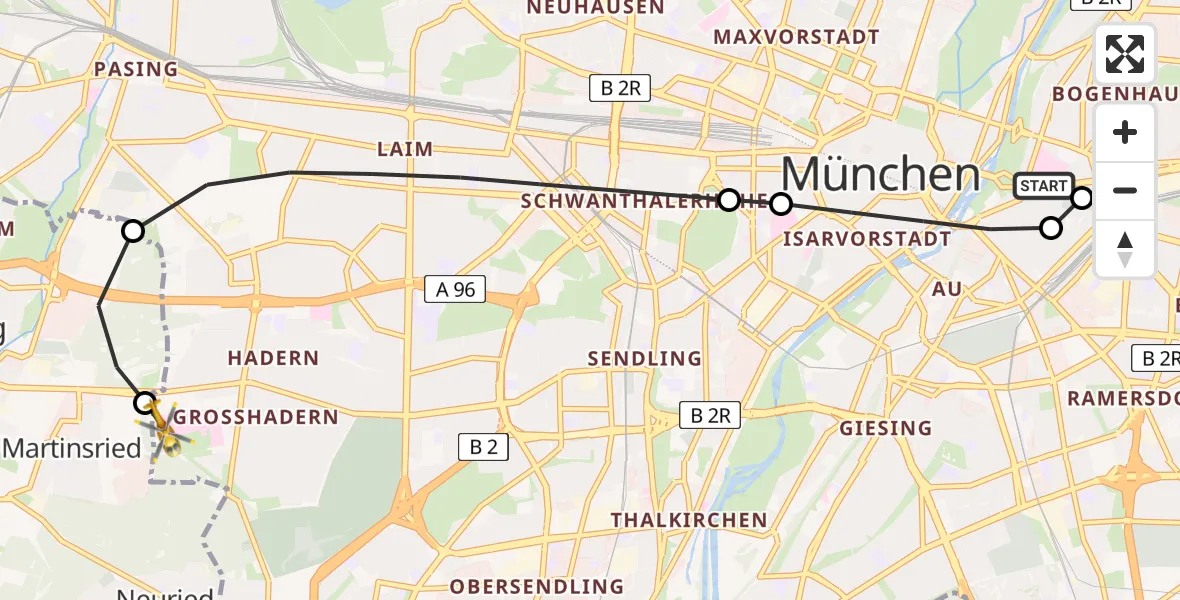 Flugroute Rettungshubschrauber Rechts der Isar University Hospital - DRF Air Rescue München Hubschrauberlandeplatz, 28 Juli 2026, 15:04