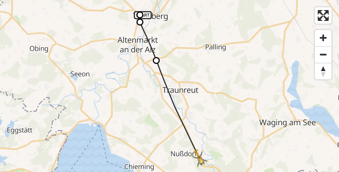 Flugroute Rettungshubschrauber Trostberg Hospital - Nußdorf, 28 Juli 2026, 15:07