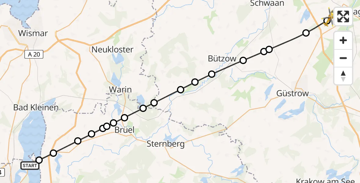 Flugroute Rettungshubschrauber Schwerin - Flughafen Rostock-Laage, 28 Juli 2026, 15:11