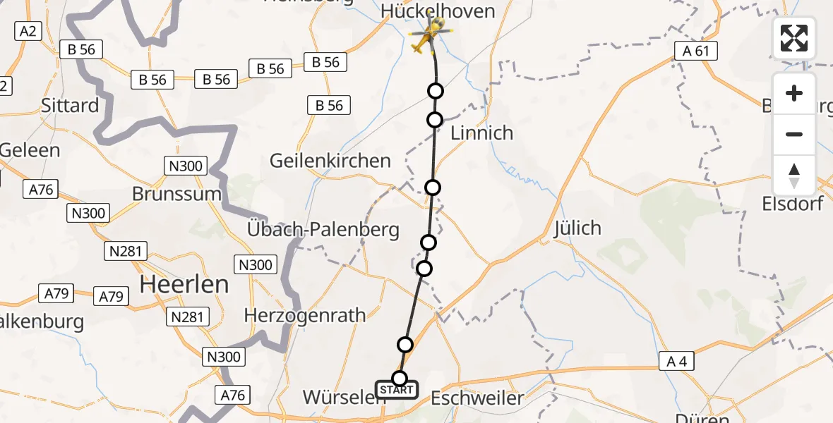 Flugroute Rettungshubschrauber Aachen-Merzbrück Flughafen - Hückelhoven, 28 Juli 2026, 15:18