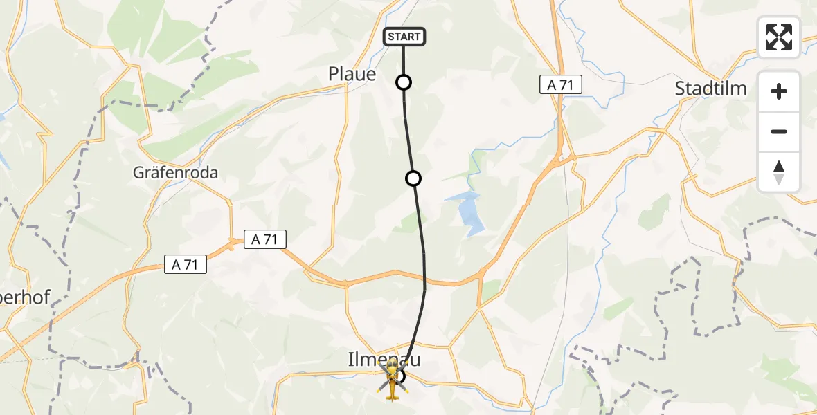 Flugroute Rettungshubschrauber Arnstadt - Ilm-Kreis-Kliniken Arnstadt-Ilmenau Hubschrauberlandeplatz, 28 Juli 2026, 15:23