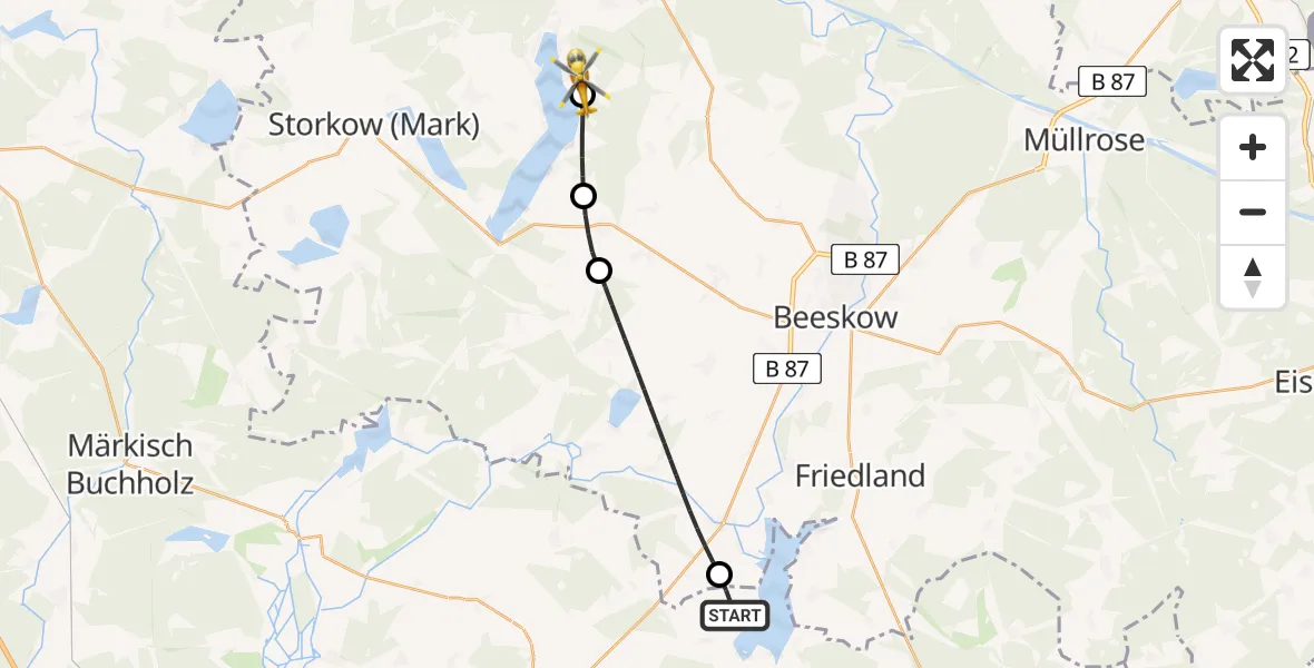Flugroute Rettungshubschrauber Schwielochsee - Bad Saarow, 28 Juli 2026, 15:27