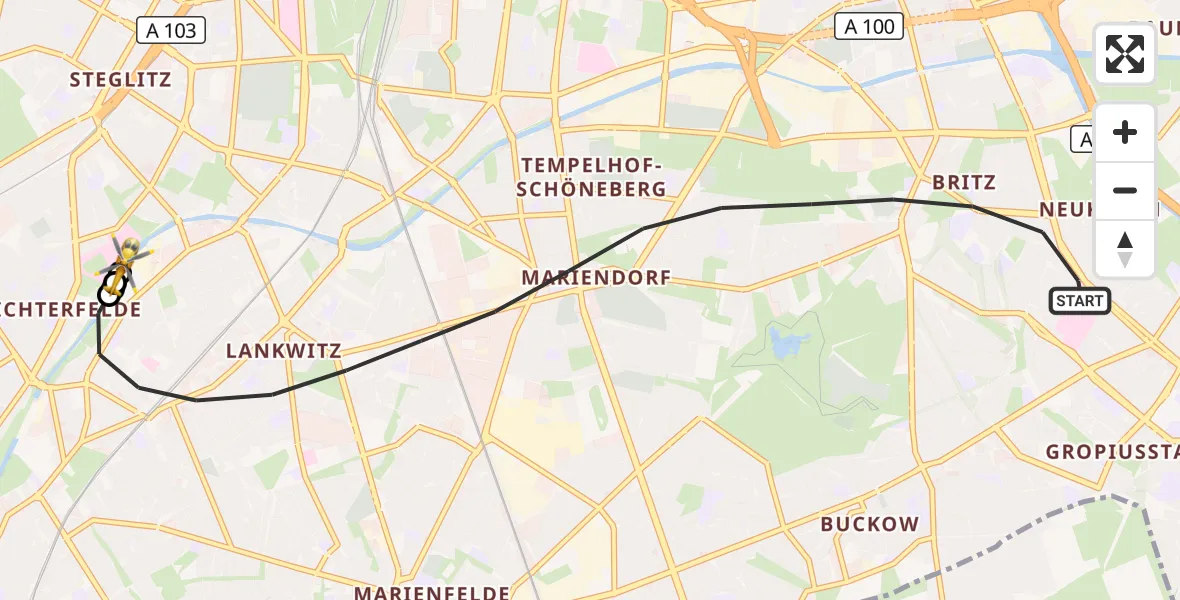 Flugroute Rettungshubschrauber Berlin - Charité Clinic Benjamin Franklin Campus, 28 Juli 2026, 15:38