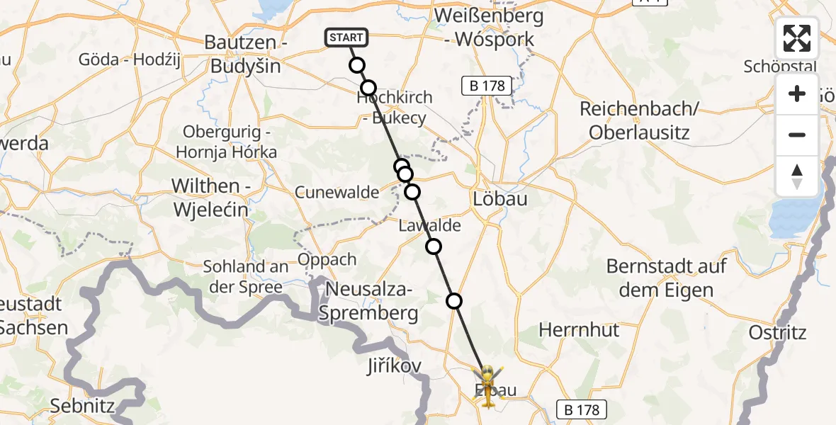 Flugroute Rettungshubschrauber Bautzen Flugplatz - Kottmar, 28 Juli 2026, 15:42