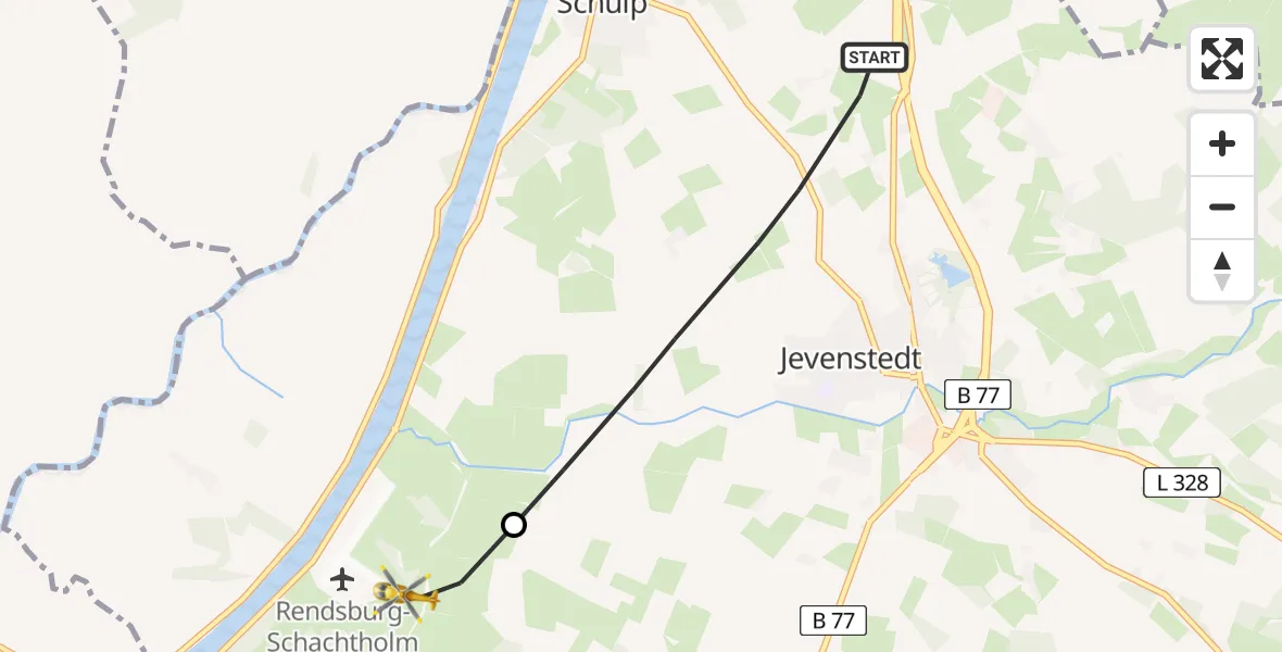 Flugroute Ambulanzhubschrauber Jevenstedt - Hörsten, 28 Juli 2026, 15:43