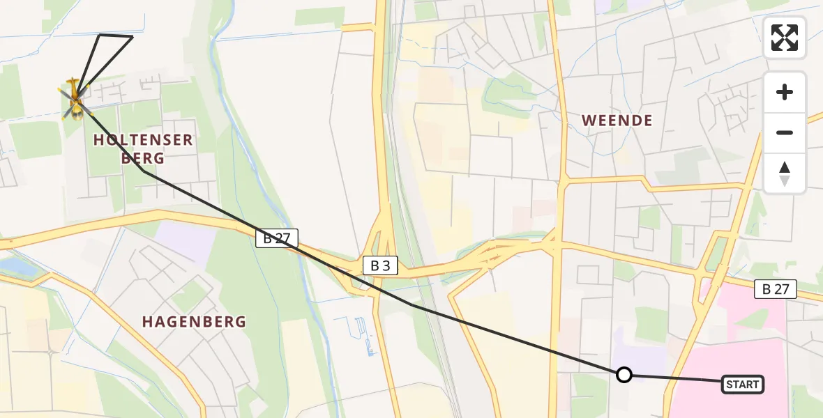 Flugroute Rettungshubschrauber Göttingen University Clinic Hubschrauberlandeplatz - Göttingen, 28 Juli 2026, 15:51