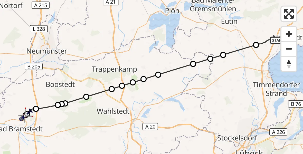 Flugroute Polizeihubschrauber Sierksdorf - Bad Bramstedt Hubschrauberlandeplatz, 28 Juli 2026, 15:53