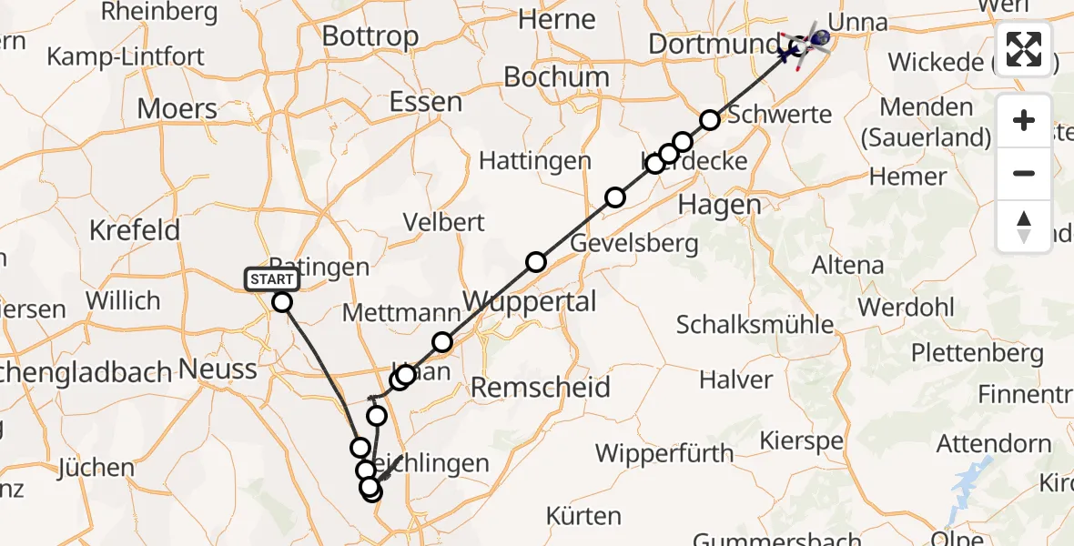 Flugroute Polizeihubschrauber Düsseldorf Flughafen - Dortmund Flughafen, 28 Juli 2026, 15:55