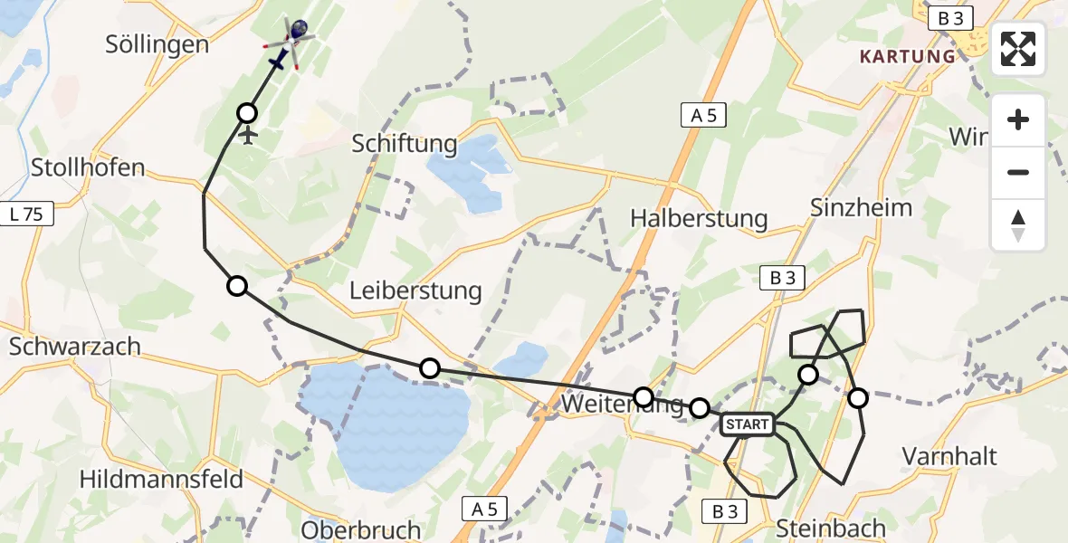 Flugroute Polizeihubschrauber Baden-Baden - Karlsruhe Baden-Baden Flughafen, 28 Juli 2026, 15:56