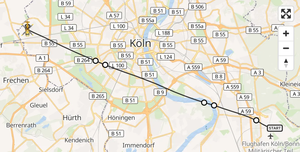Flugroute Rettungshubschrauber Köln Bonn Flughafen - Köln, 28 Juli 2026, 16:05