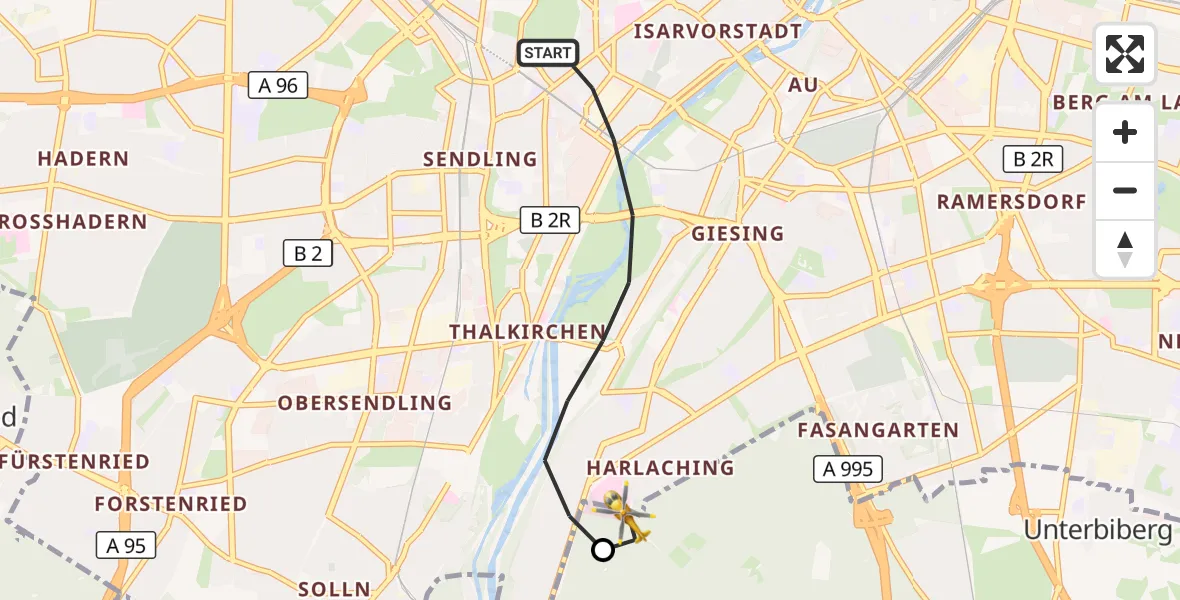 Flugroute Rettungshubschrauber München - ADAC Air Rescue Center Hubschrauberlandeplatz (Christoph 1), 28 Juli 2026, 16:15