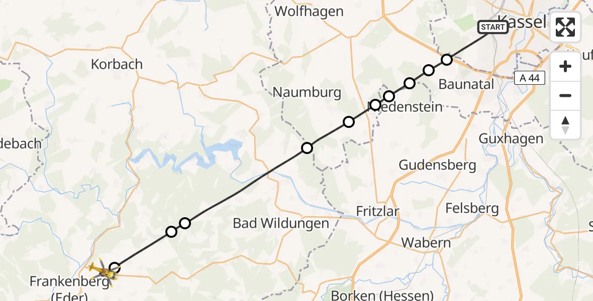 Flugroute Rettungshubschrauber Kassel - Frankenberg (Eder), 28 Juli 2026, 16:16