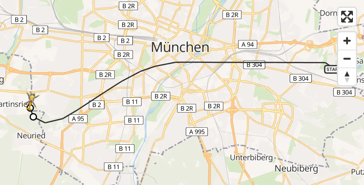 Flugroute Rettungshubschrauber München - DRF Air Rescue München Hubschrauberlandeplatz, 28 Juli 2026, 16:20