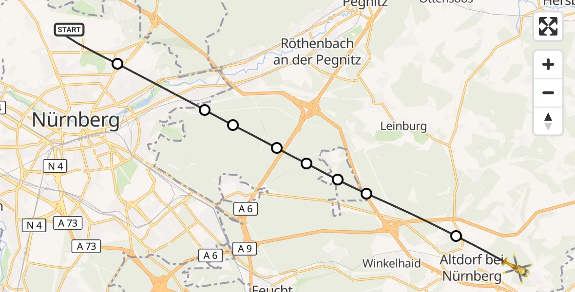 Flugroute Ambulanzhubschrauber Flughafen Nuremberg - Altdorf b.Nürnberg, 28 Juli 2026, 16:30
