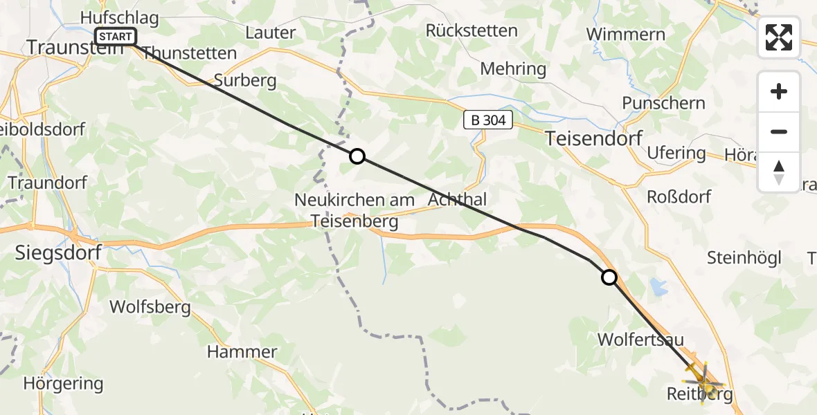 Flugroute Rettungshubschrauber Surberg - Anger, 28 Juli 2026, 16:30