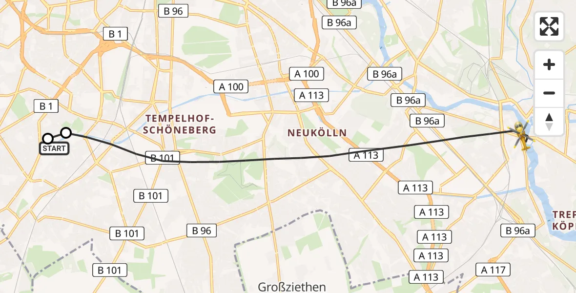 Flugroute Rettungshubschrauber Charité Clinic Benjamin Franklin Campus - Berlin, 28 Juli 2026, 16:31