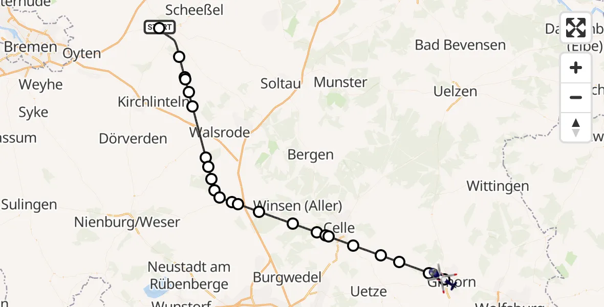 Flugroute Polizeihubschrauber Rotenburg (Wümme) Flugplatz - Gifhorn Bundespolizei Hubschrauberlandeplatz, 28 Juli 2026, 16:34