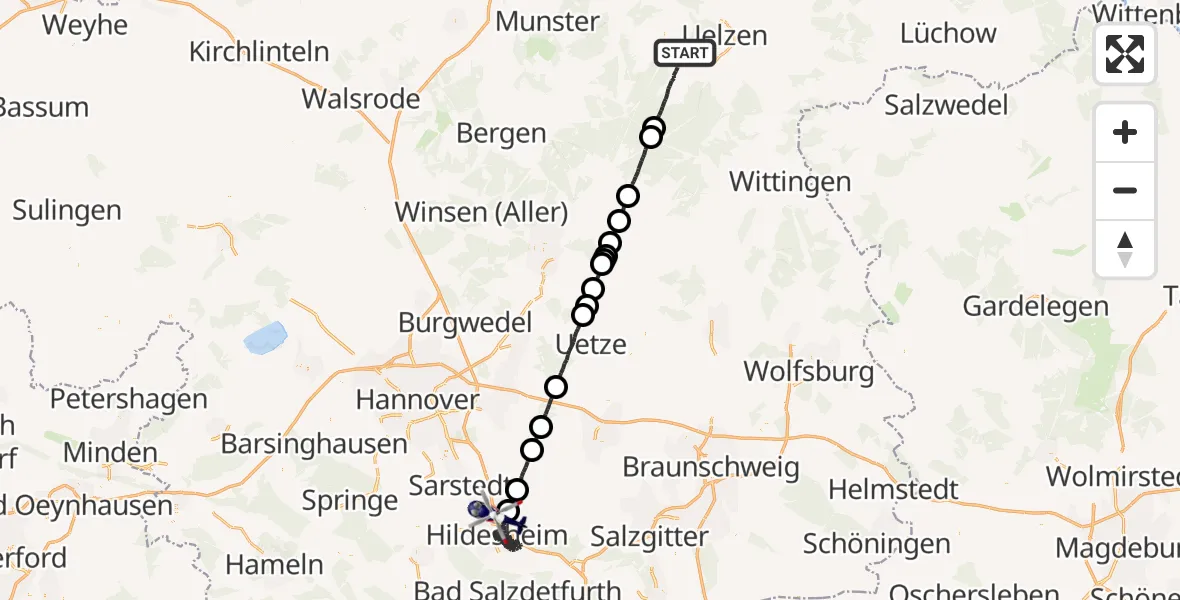 Flugroute Polizeihubschrauber Suderburg - Hildesheim, 28 Juli 2026, 16:36