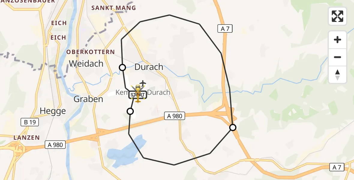 Flugroute Rettungshubschrauber Kempten-Durach Flugplatz - Kempten-Durach Flugplatz, 28 Juli 2026, 16:47