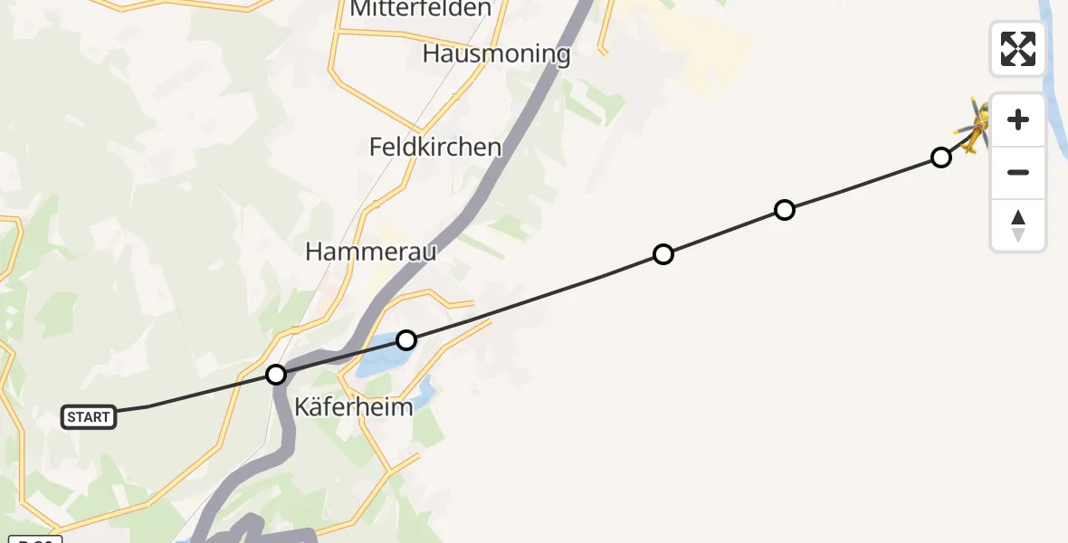 Flugroute Rettungshubschrauber Piding - Dachlandeplatz Heliport, 28 Juli 2026, 16:48