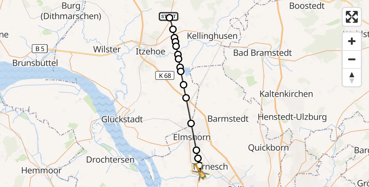 Flugroute Rettungshubschrauber Itzehoe Hungriger Wolf Flugplatz - Uetersen, 28 Juli 2026, 16:59