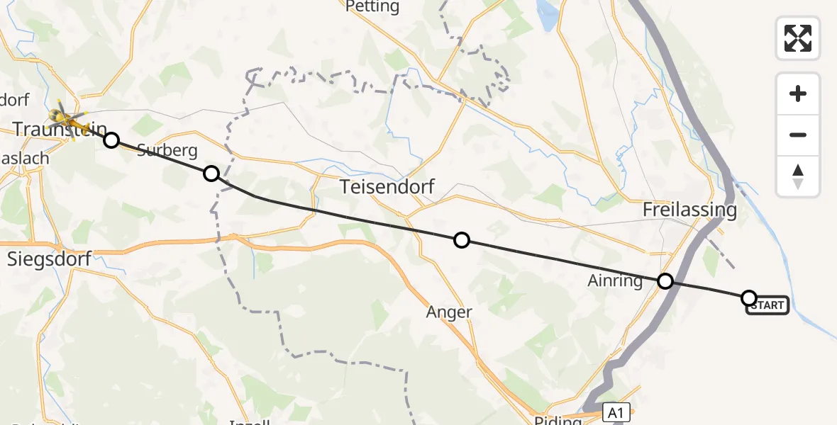 Flugroute Rettungshubschrauber Dachlandeplatz Heliport - Traunstein, 28 Juli 2026, 17:01