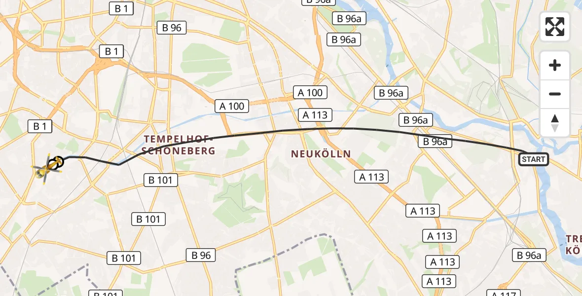 Flugroute Rettungshubschrauber Berlin - Charité Clinic Benjamin Franklin Campus, 28 Juli 2026, 17:01