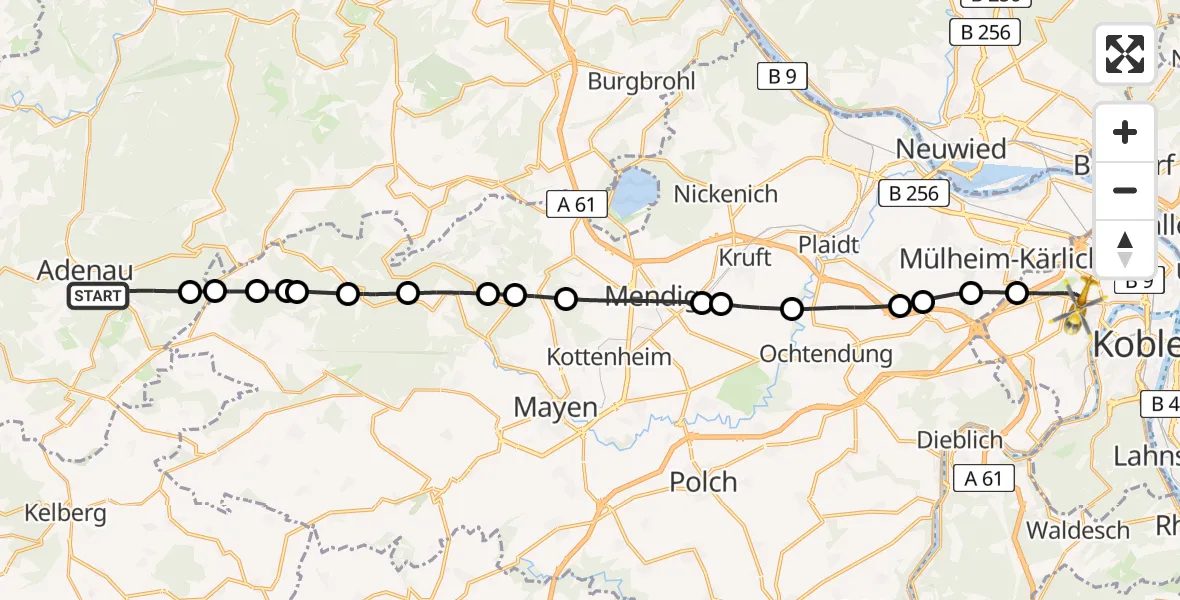 Flugroute Rettungshubschrauber Adenau - Koblenz, 28 Juli 2026, 17:02