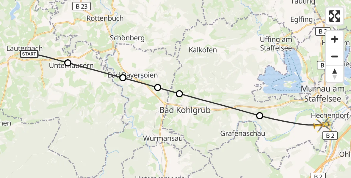 Flugroute Rettungshubschrauber Steingaden - Murnau a.Staffelsee, 28 Juli 2026, 17:12