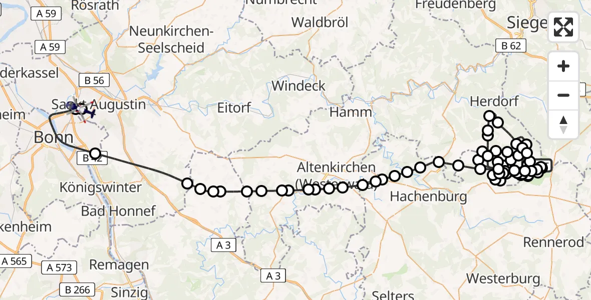 Flugroute Polizeihubschrauber Emmerzhausen - Sankt Augustin, 28 Juli 2026, 17:14