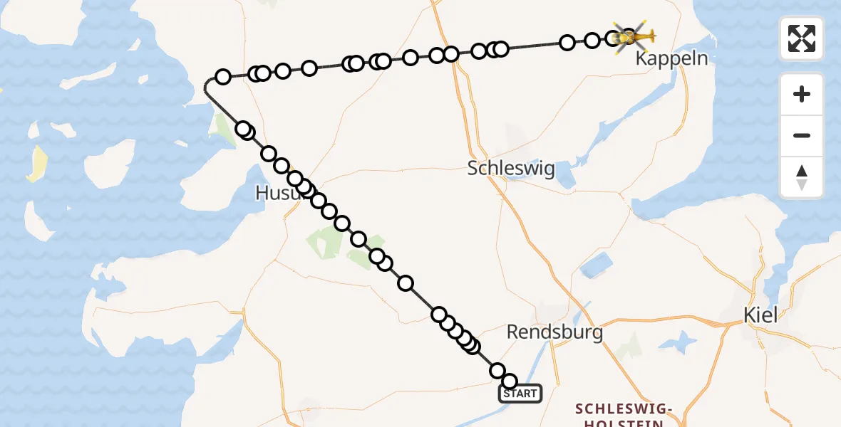 Flugroute Ambulanzhubschrauber Hörsten - Stoltebüll, 28 Juli 2026, 17:14