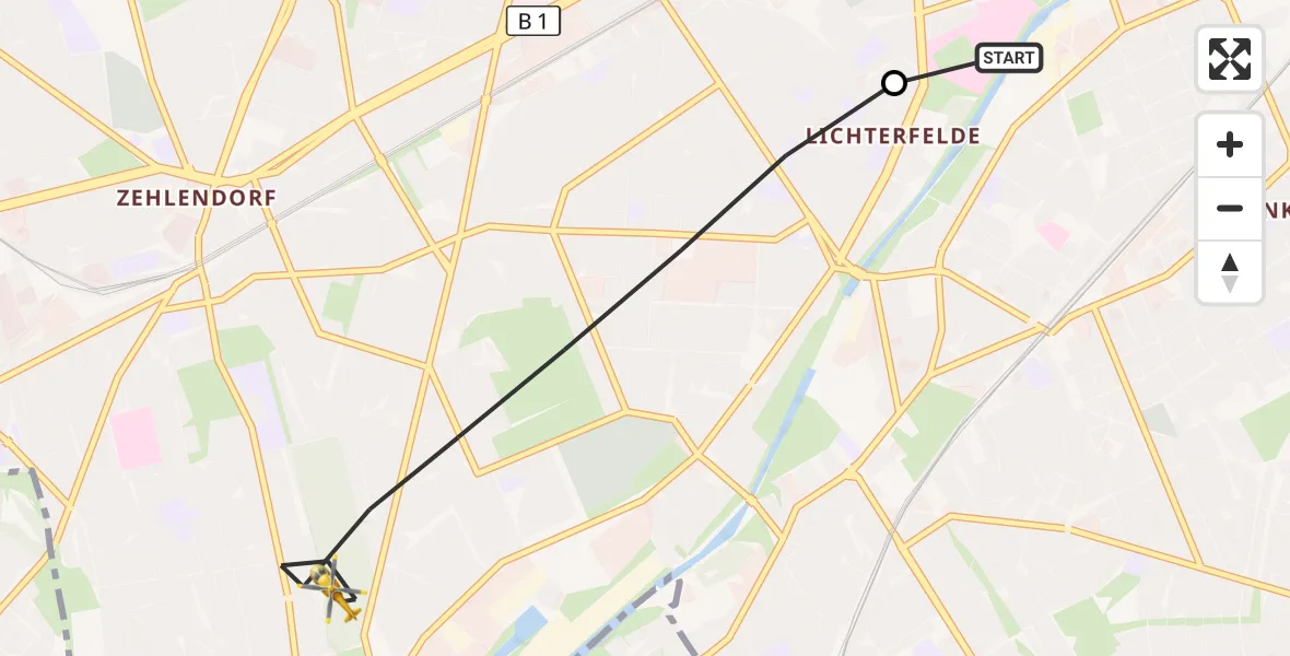 Flugroute Rettungshubschrauber Charité Clinic Benjamin Franklin Campus - Berlin, 28 Juli 2026, 17:15