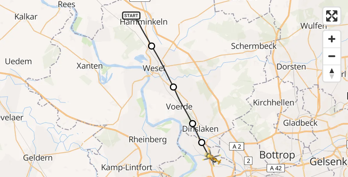 Flugroute Rettungshubschrauber Hamminkeln - Duisburg, 28 Juli 2026, 17:16
