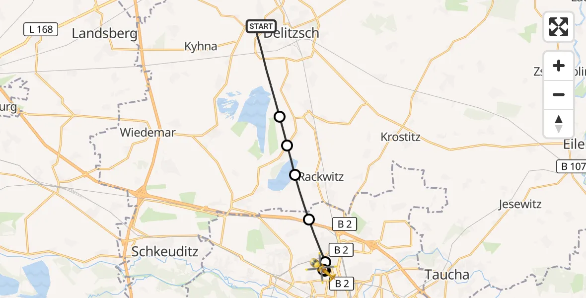 Flugroute Rettungshubschrauber Delitzsch - Sankt Georg Hospital Leipzig Reserve, 28 Juli 2026, 17:22