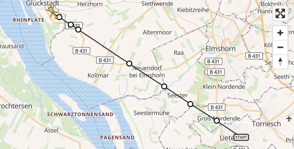 Flugroute Rettungshubschrauber Uetersen - Glückstadt, 28 Juli 2026, 17:28