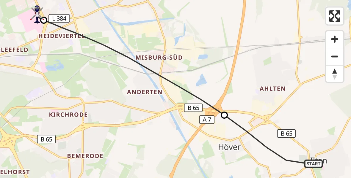 Flugroute Polizeihubschrauber Sehnde - Hannover Luftrettung Hubschrauberlandeplatz (Christoph 4), 28 Juli 2026, 17:37