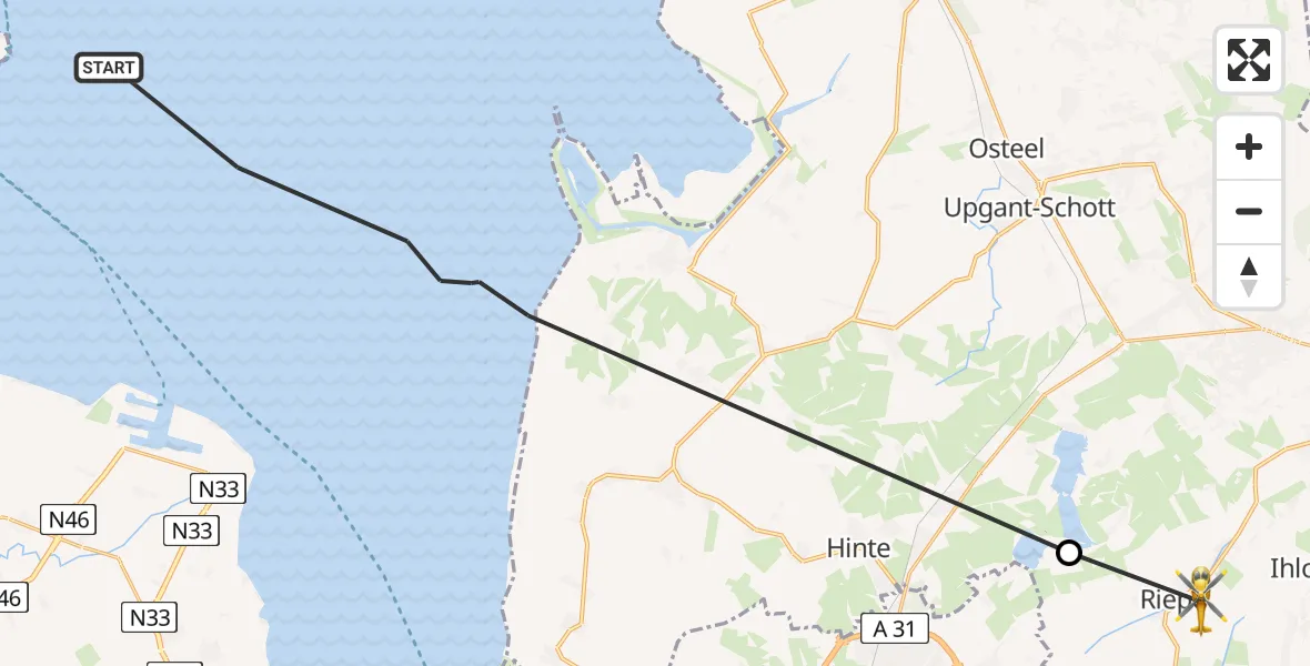Flugroute Rettungshubschrauber Noordzee - Ihlow, 28 Juli 2026, 17:40