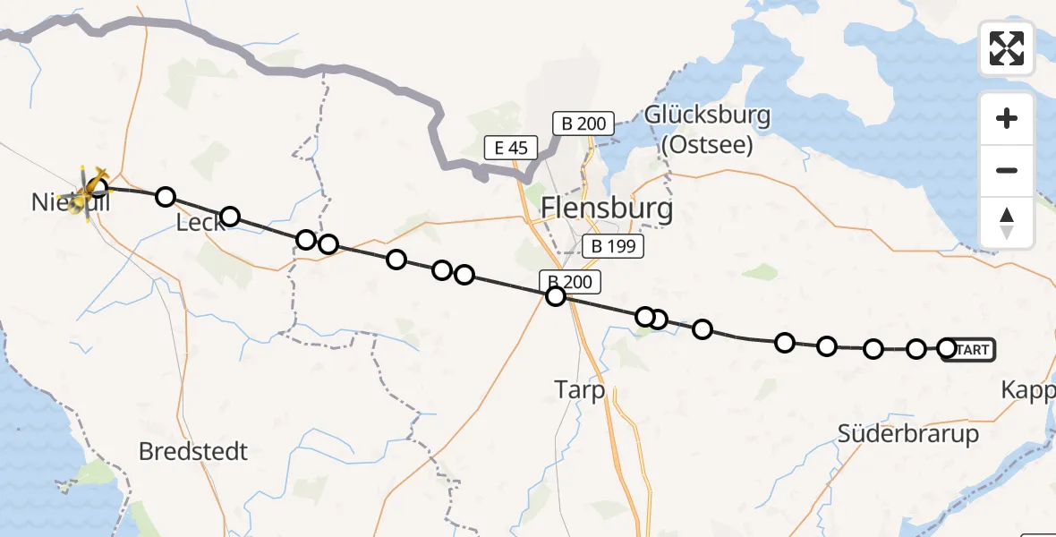 Flugroute Ambulanzhubschrauber Stoltebüll - Niebüll, 28 Juli 2026, 17:41