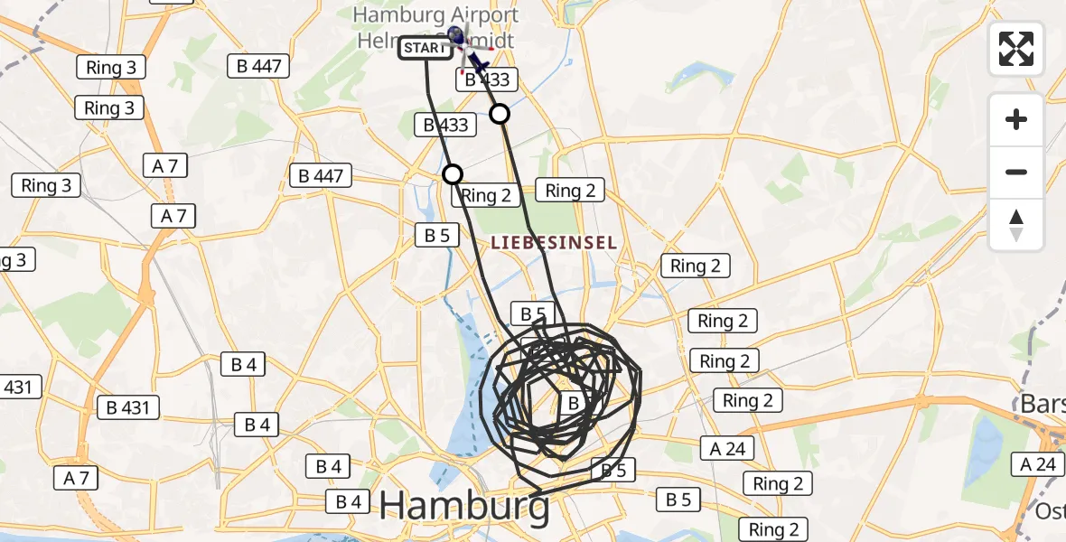 Flugroute Polizeihubschrauber Hamburg Helmut Schmidt Flughafen - Hamburg Helmut Schmidt Flughafen, 28 Juli 2026, 17:45
