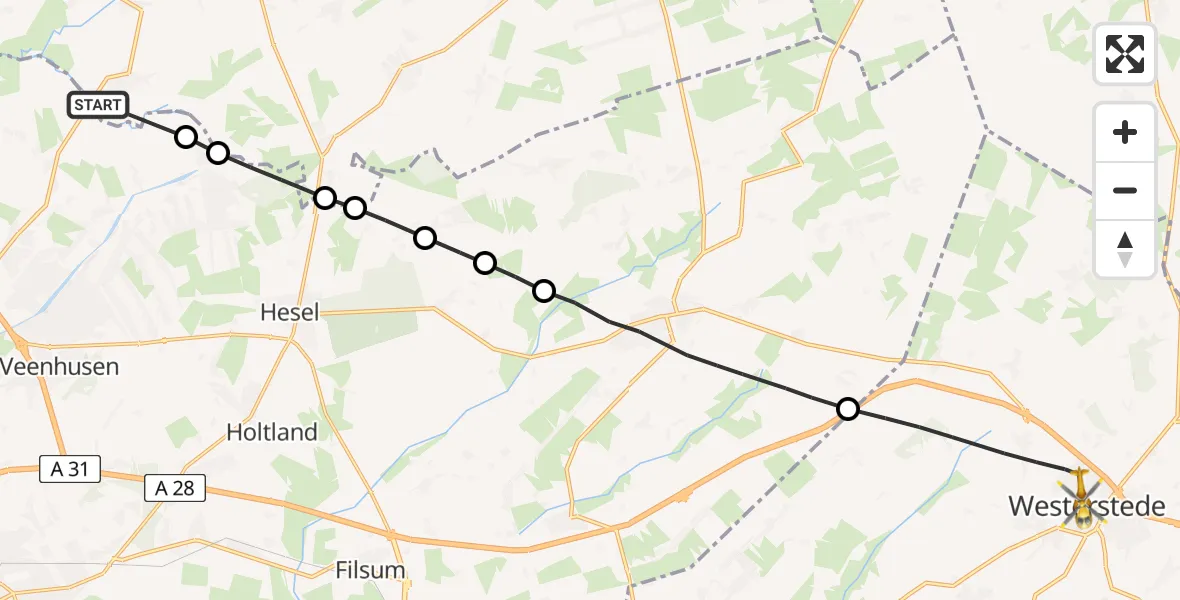 Flugroute Rettungshubschrauber Großefehn - Westerstede, 28 Juli 2026, 17:53
