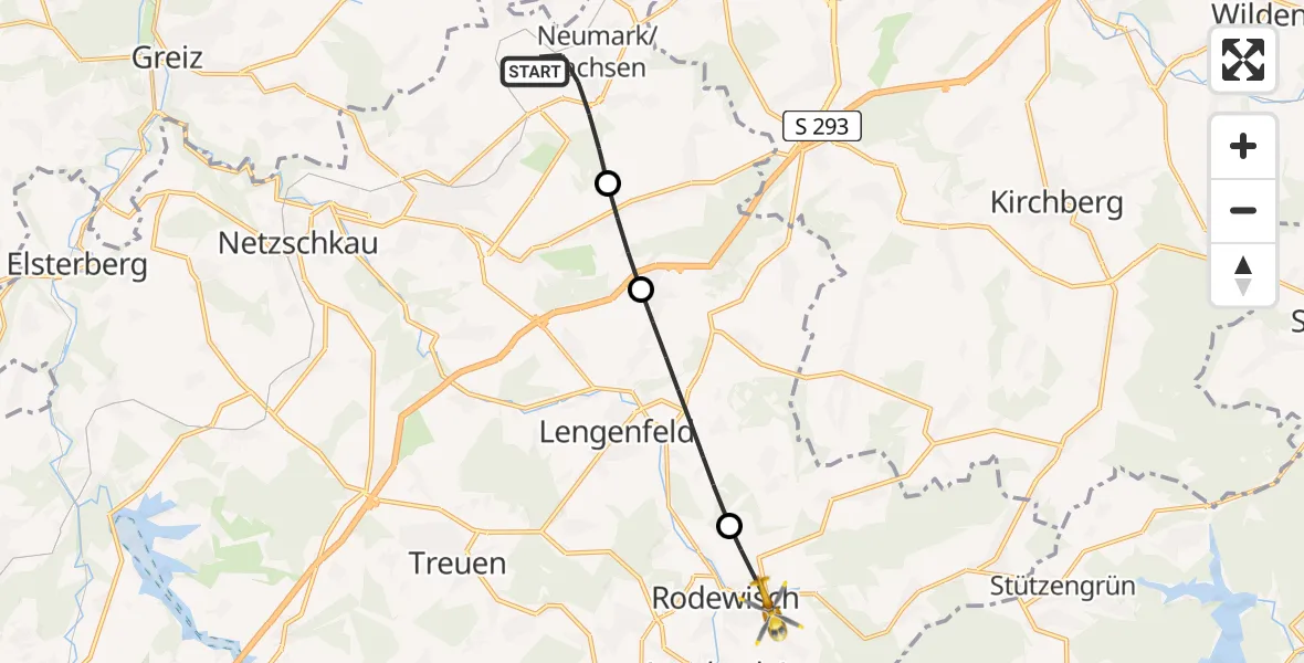 Flugroute Rettungshubschrauber Neumark - Rodewisch, 28 Juli 2026, 17:55